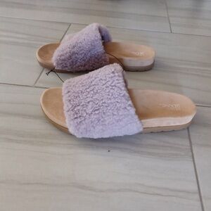 Shearling Slide Sandals in Purple